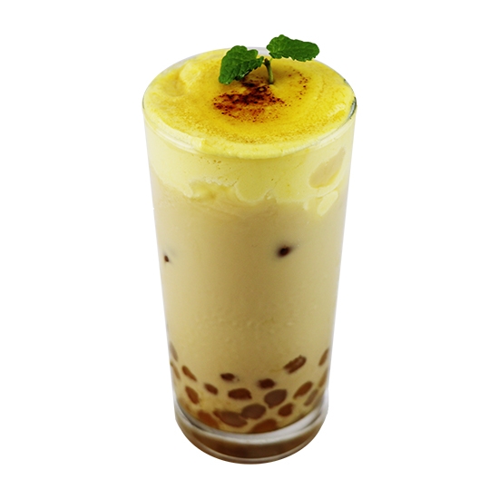 Creme Brulee Milk Tea with Taro and Sweet Potato Balls